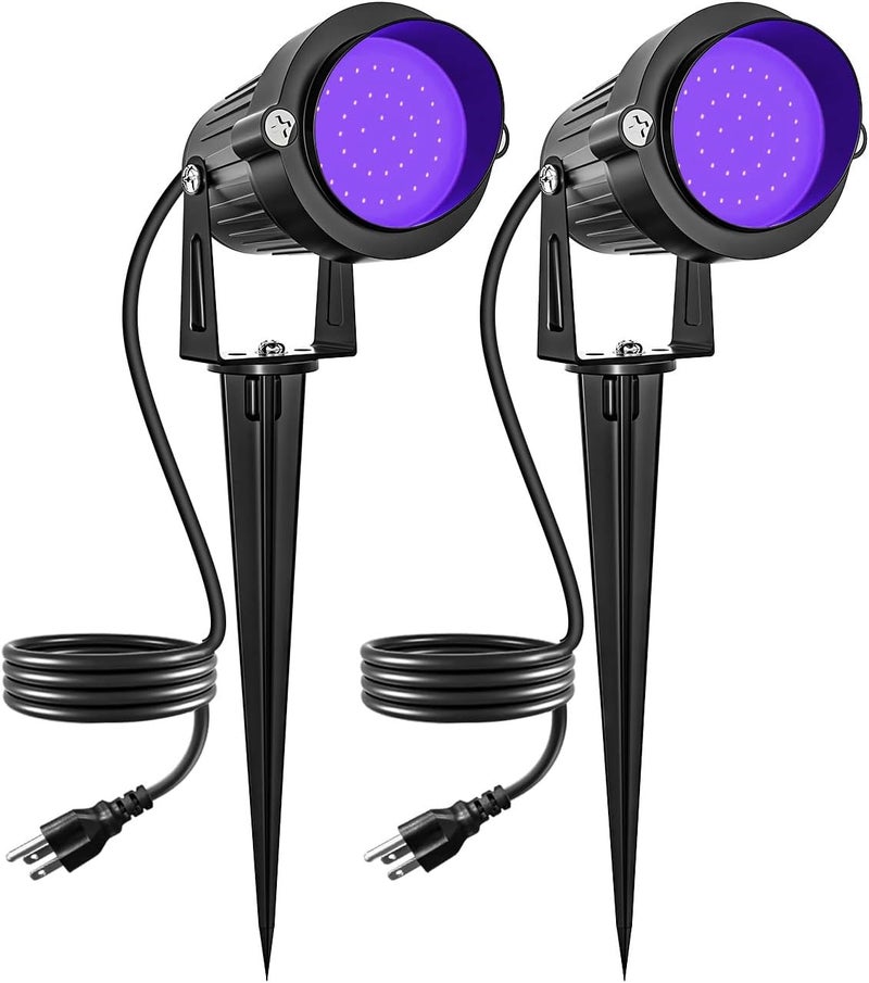 DOREIO Halloween Spotlight 15W LED Black Lights Landscape Lighting Waterproof Outdoor Blacklight with US Plug for Glow Dance Party,Stage Lighting,Body Paint,Fluorescent Poster, Neon Glow(2 Pack) - Image 1